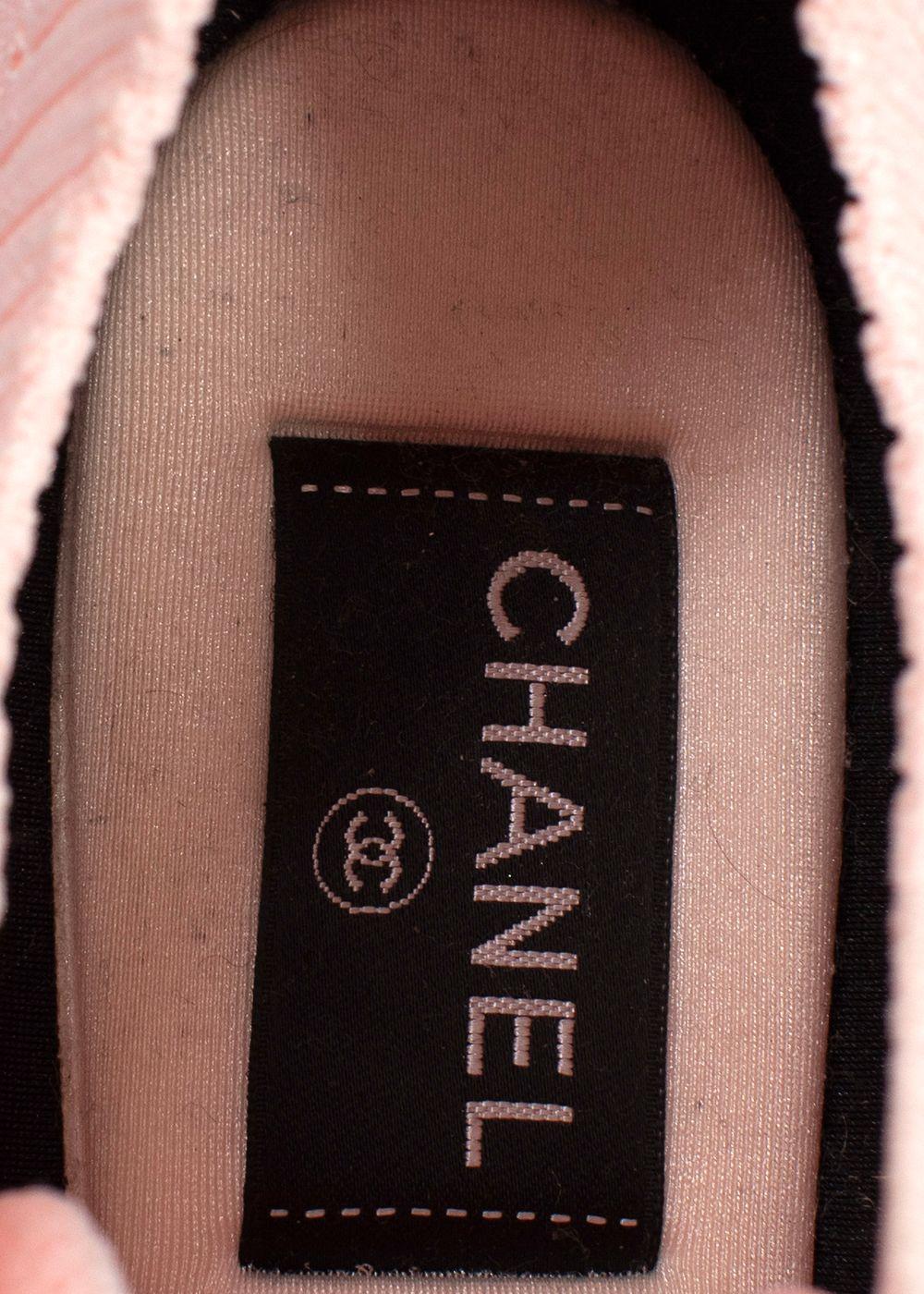 Chanel Light Pink Knit Lace Up Trainers