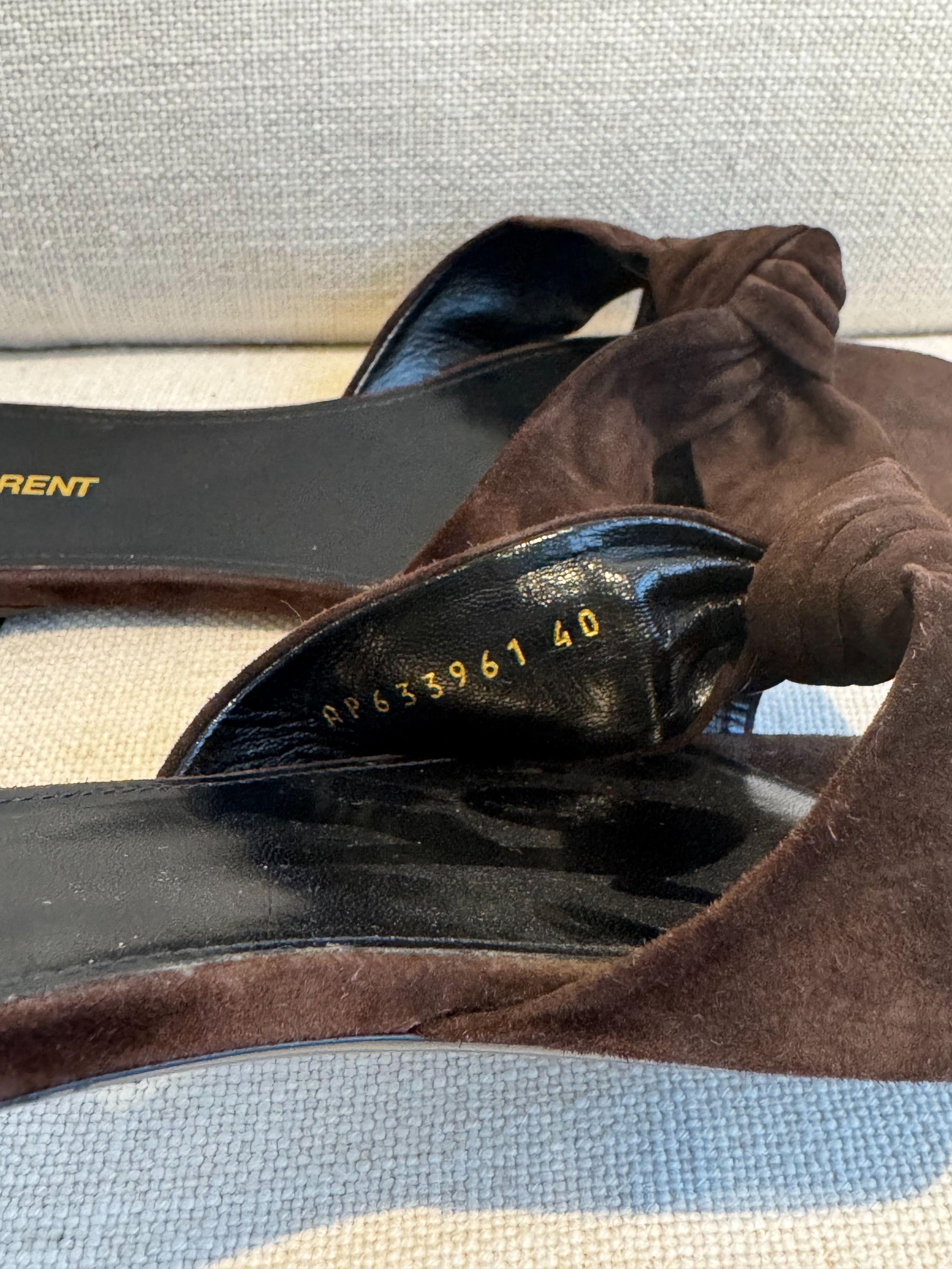 Saint Laurent Brown Suede Bianca Flat Sandals