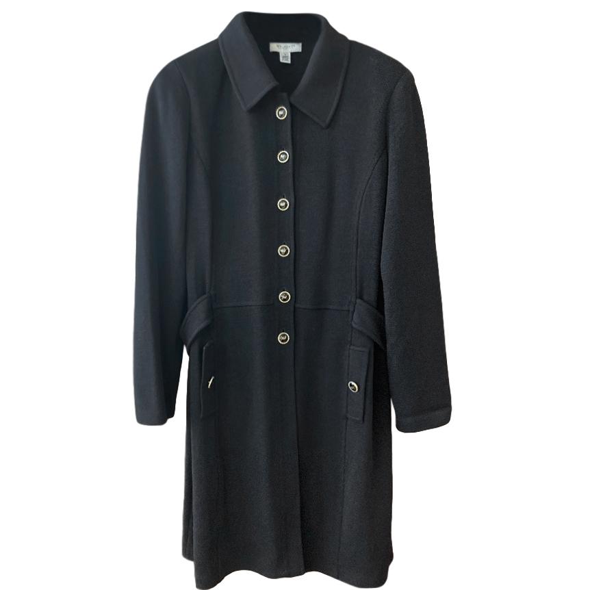 St John black 3/4 length gold SJ button detail coat