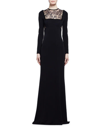 Long-Sleeve Butterfly Lace-Inset Gown