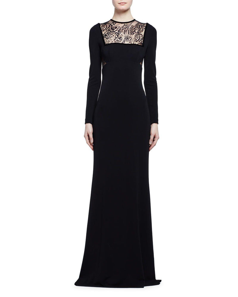 Long-Sleeve Butterfly Lace-Inset Gown