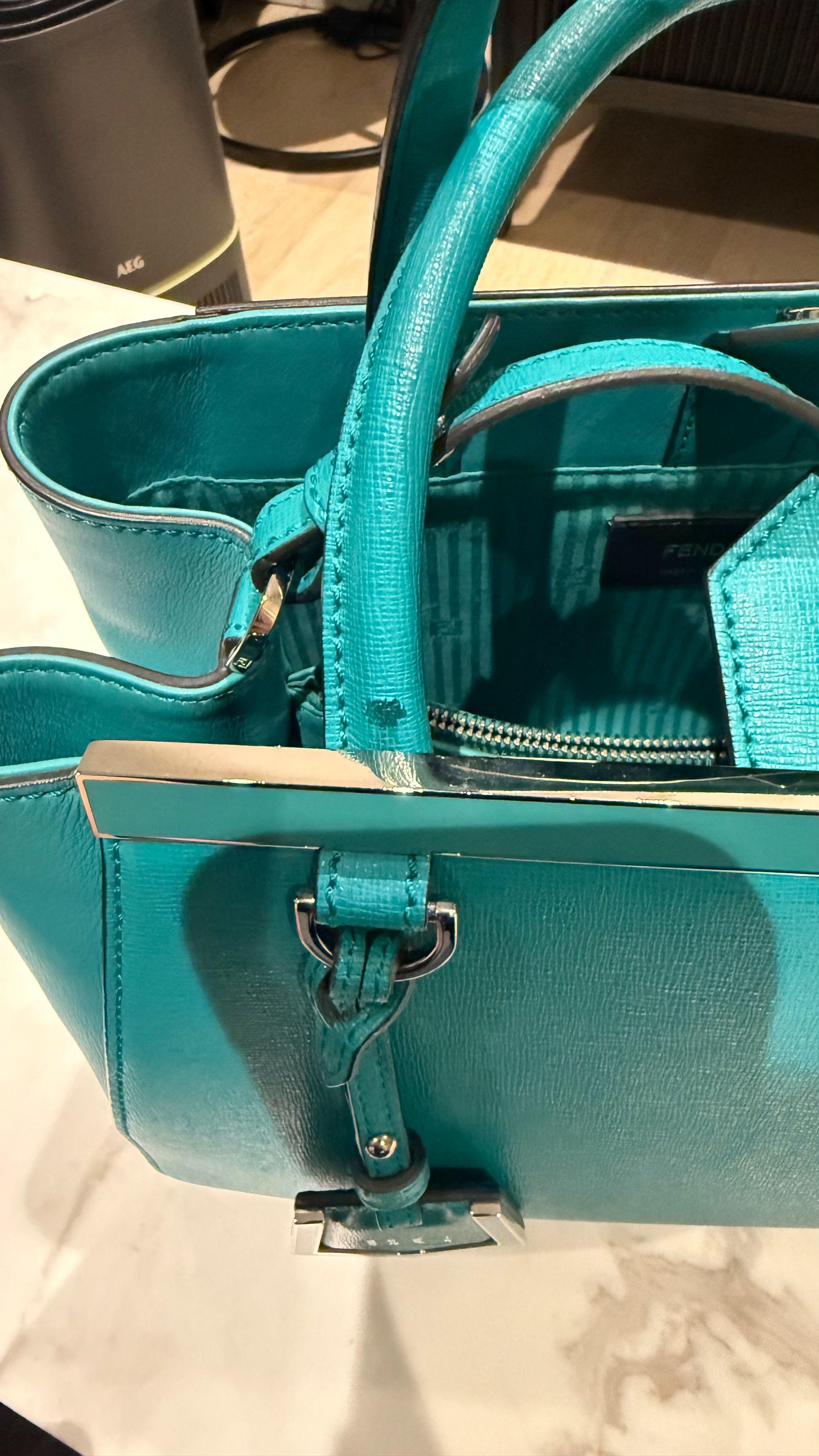 Fendi 2Jours Teal Leather Tote