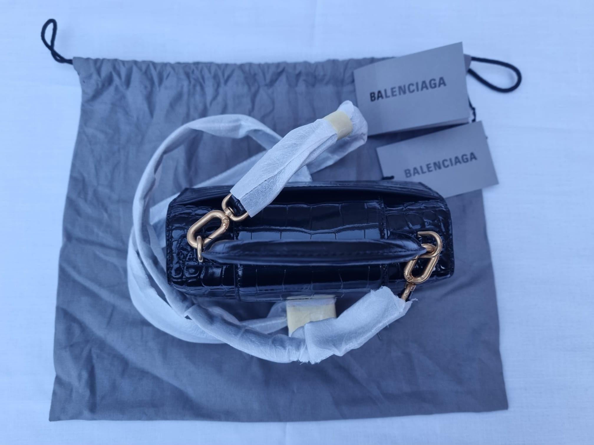 Black Croc XS Hourglass Top Handle Bag