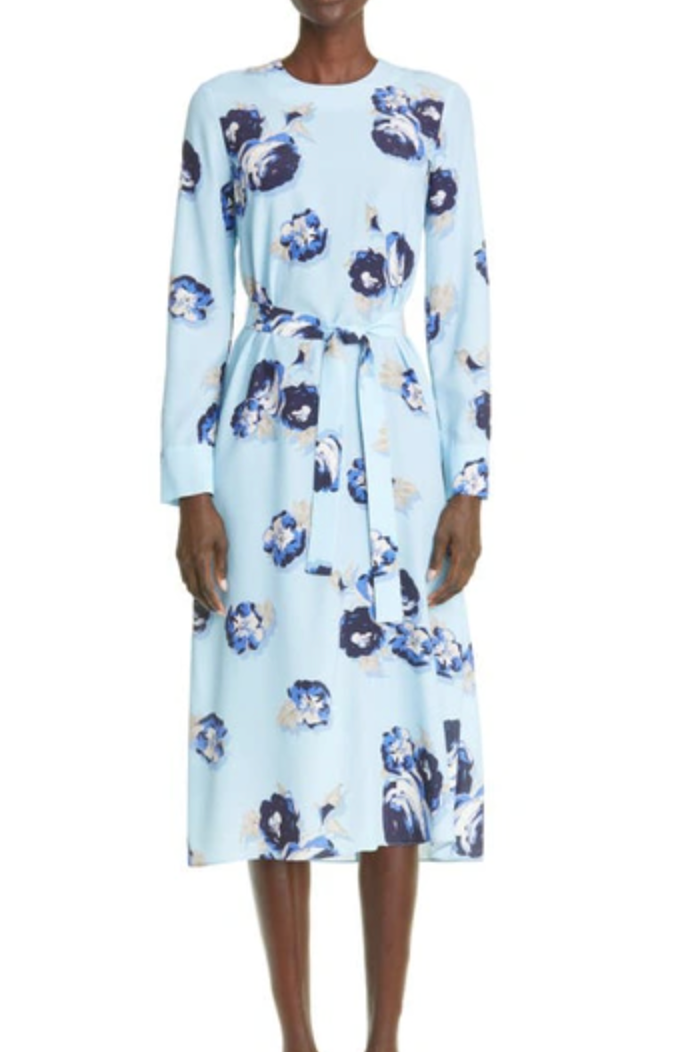 St. John  Floral-printed Long-sleeve Dress