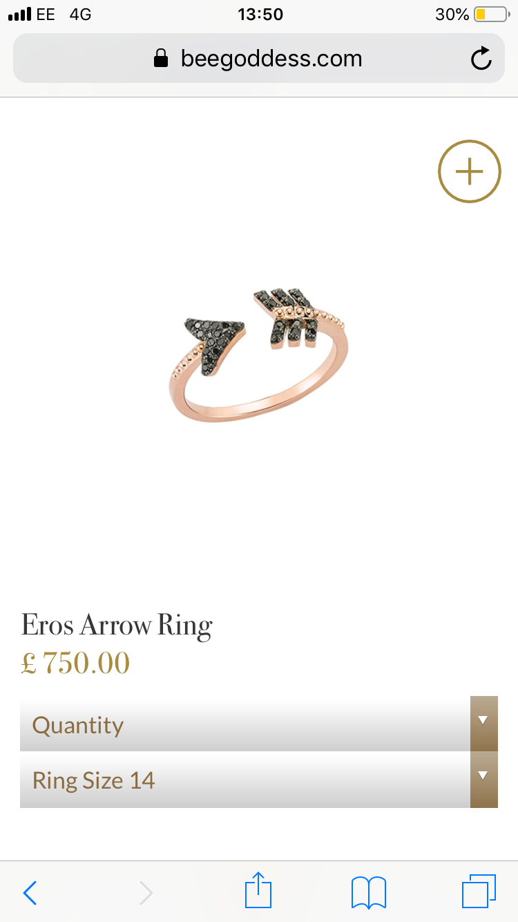 Bee Goddess Black Diamond Eros Arrow Ring & Bracelet