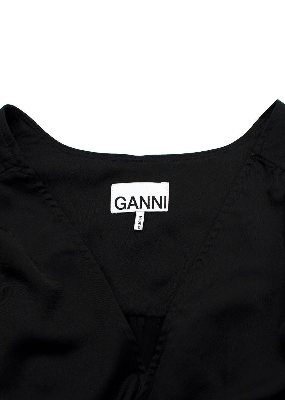 Ganni Black V Neck Ruched Blouse