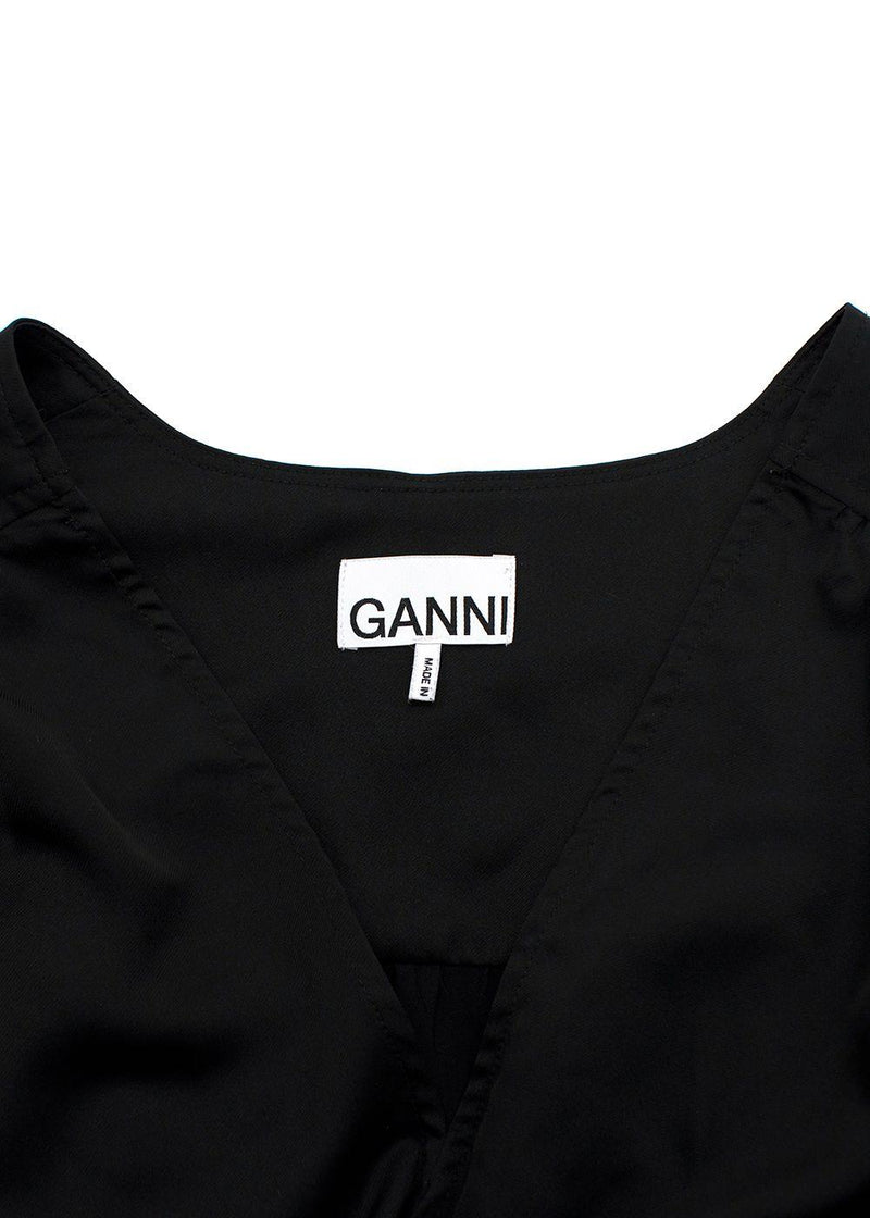 Ganni Black V Neck Ruched Blouse