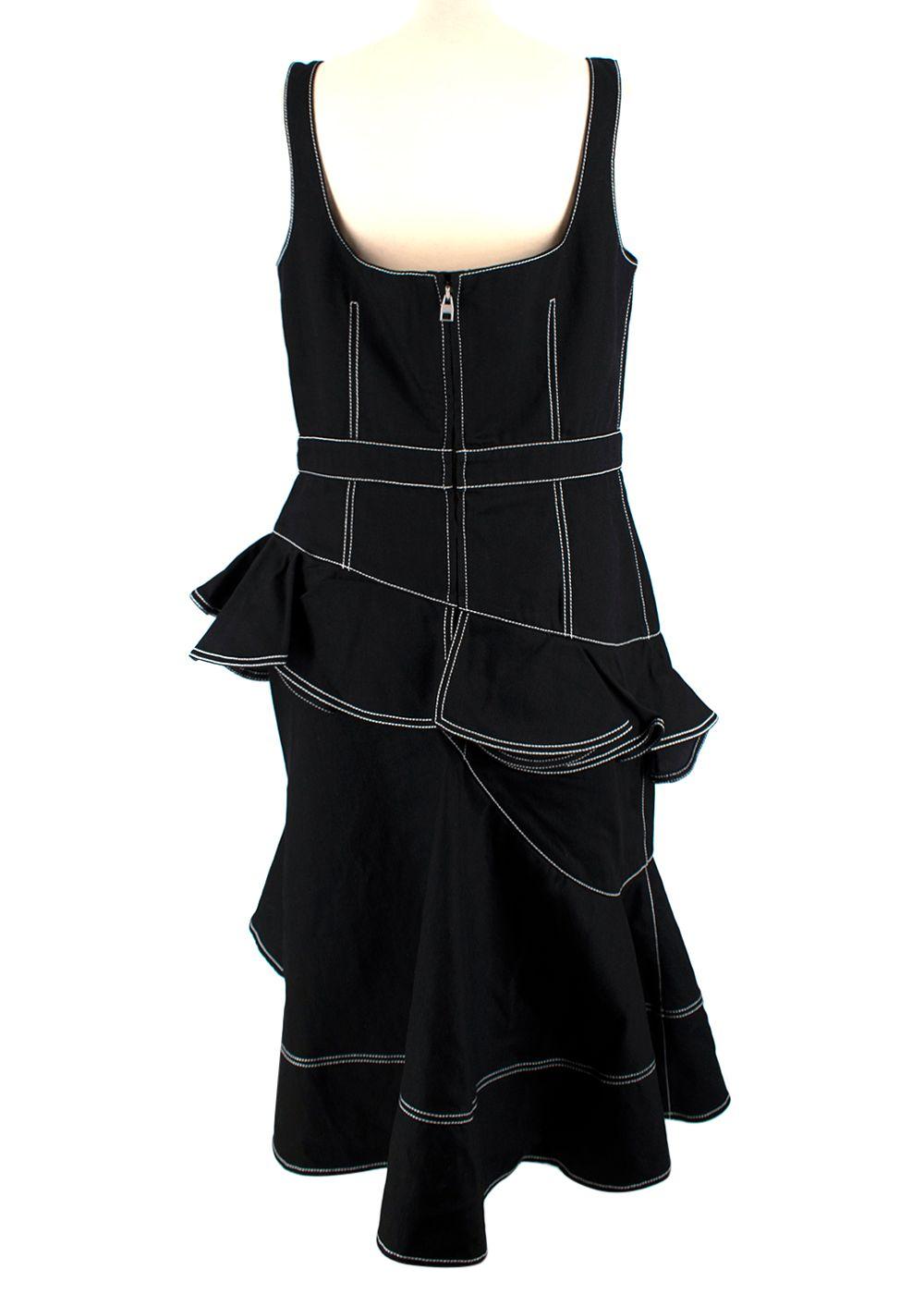 Alexander McQueen Black Denim Ruffled Asymmetric Midi Dress