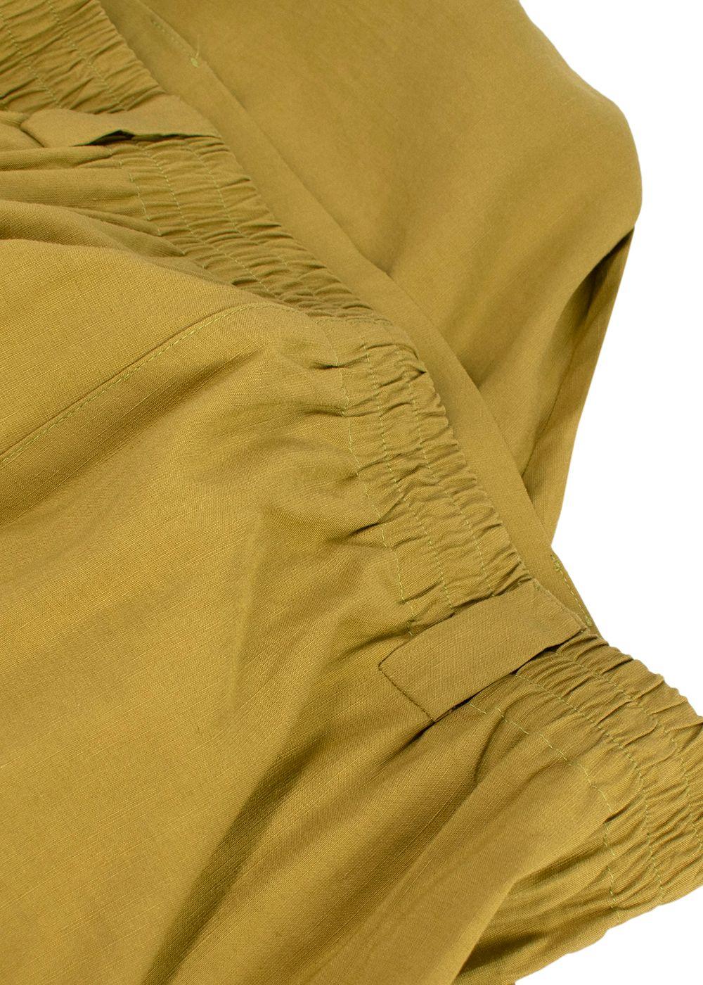 Momoni Olive Green Wide Leg Linen Trousers