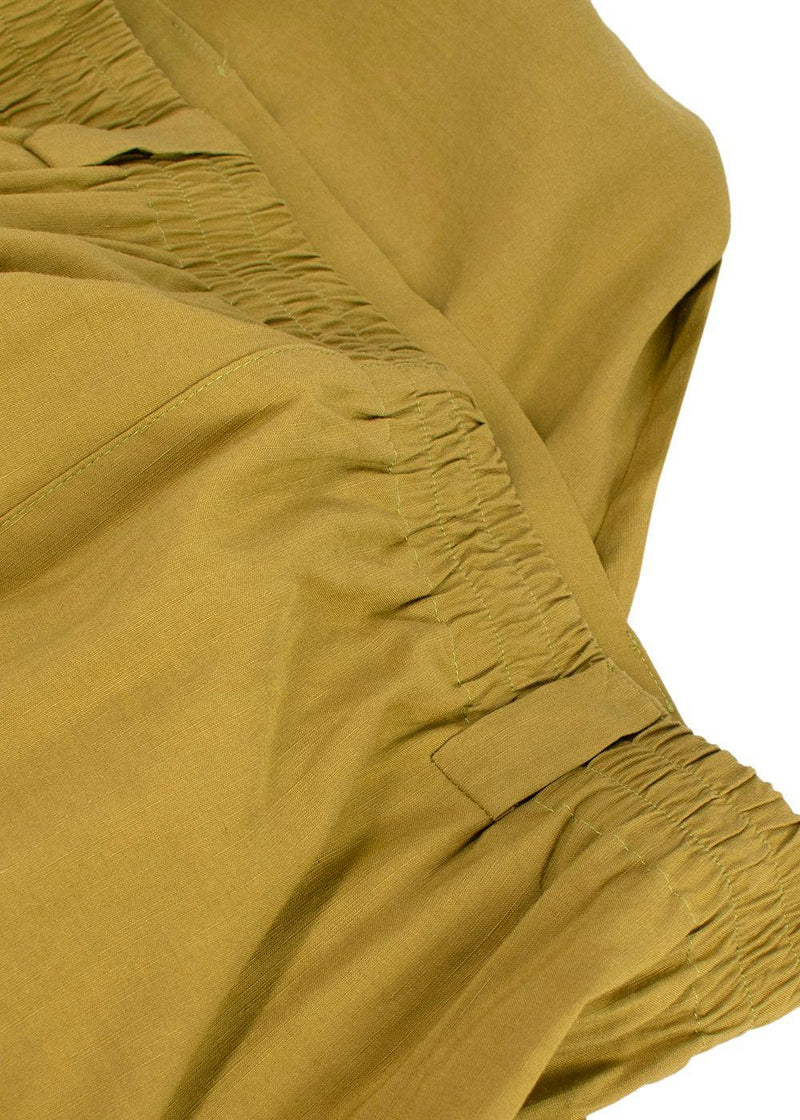 Momoni Olive Green Wide Leg Linen Trousers