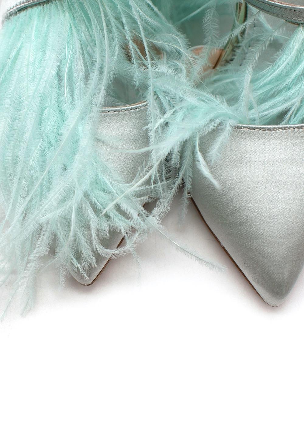 Green Ostrich Feather Satin Slingbacks