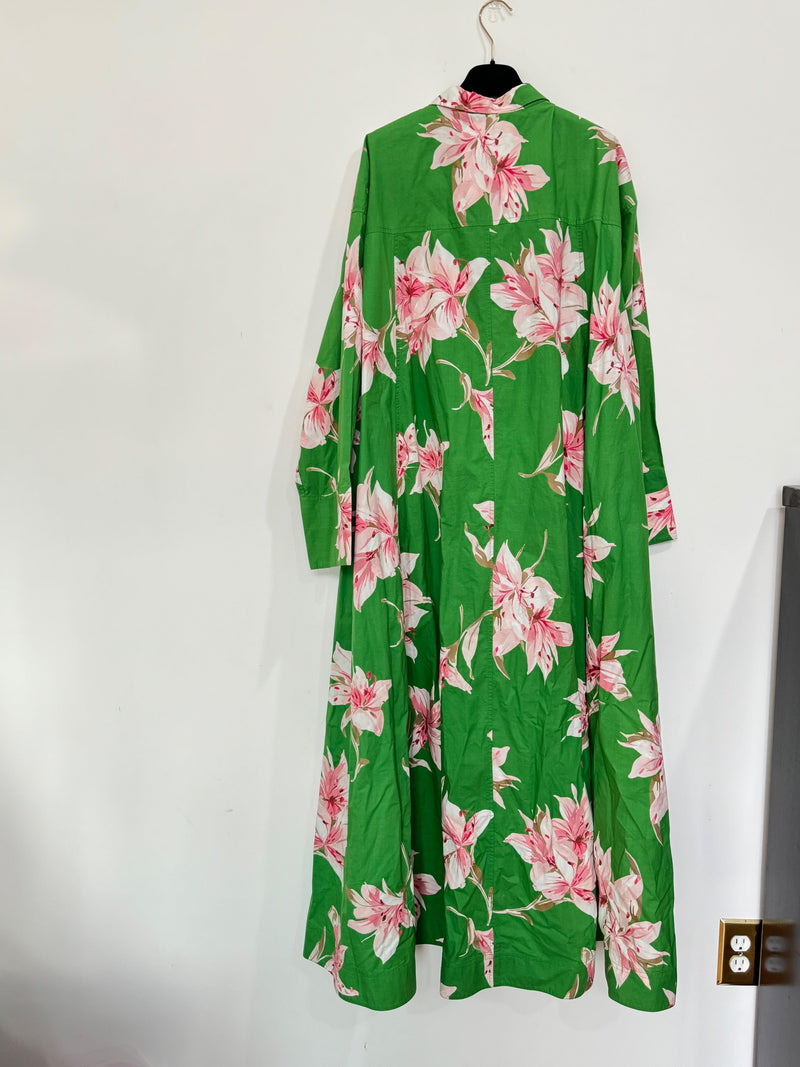 Valentino Green Floral Lilium Shirt Dress