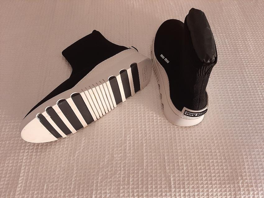 Miu Miu Black & White Knit Sock Ankle Boots