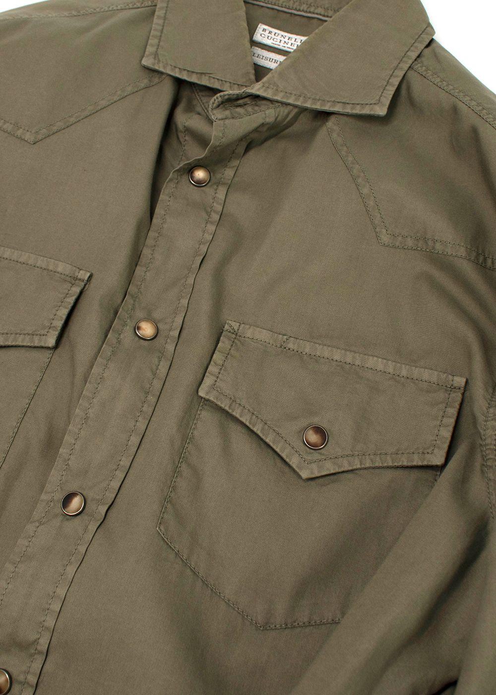 Brunello Cucinelli Khaki Cotton Button-down Shirt