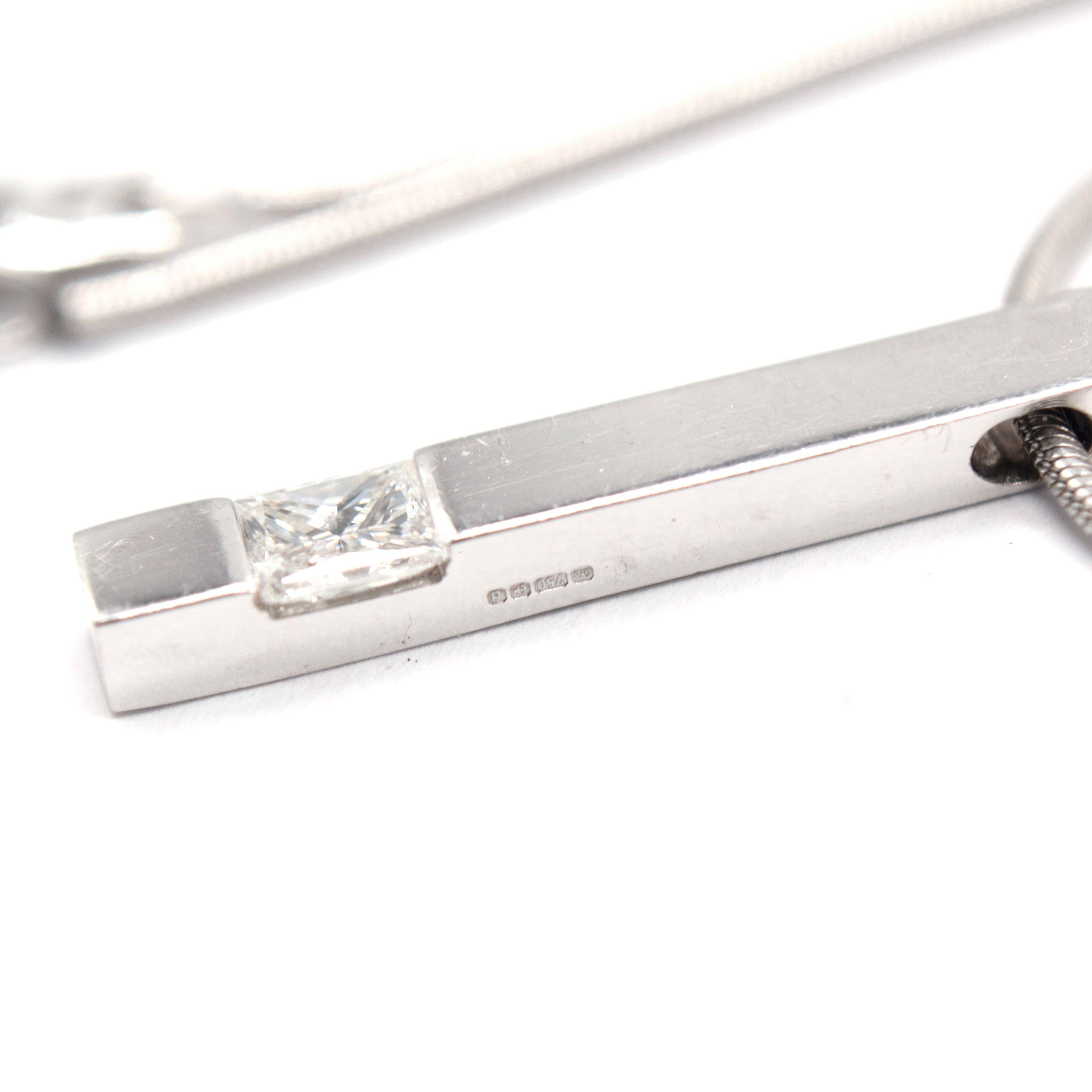 Bespoke 18ct White Gold Single Bright White Diamond Bar Pendant