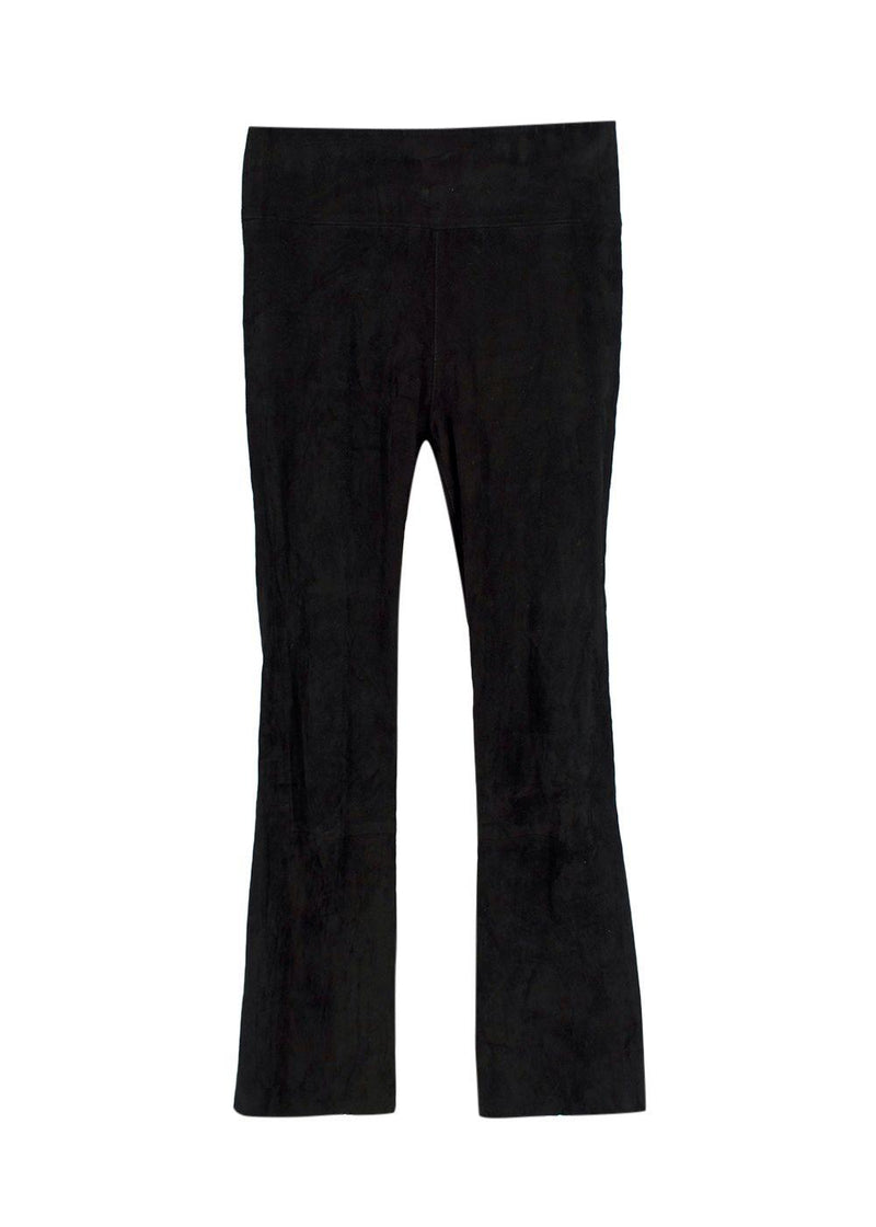 Sprwmn Black Suede Flared Ankle Crop Leggings