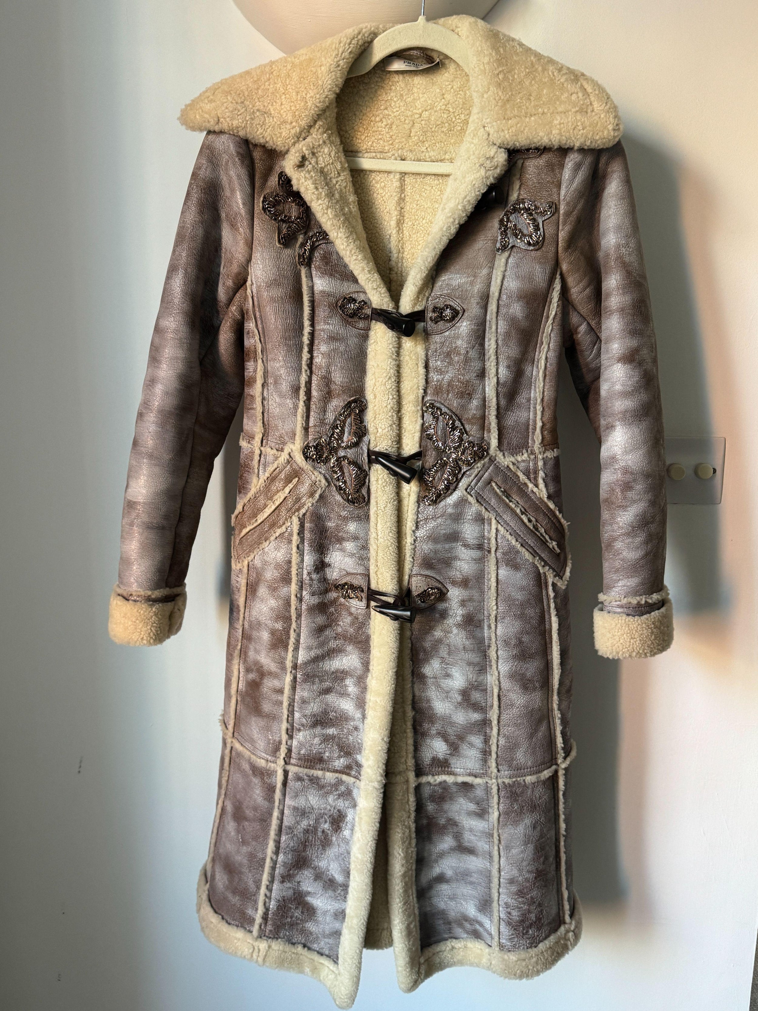 Prada Embellished Shearling Coat