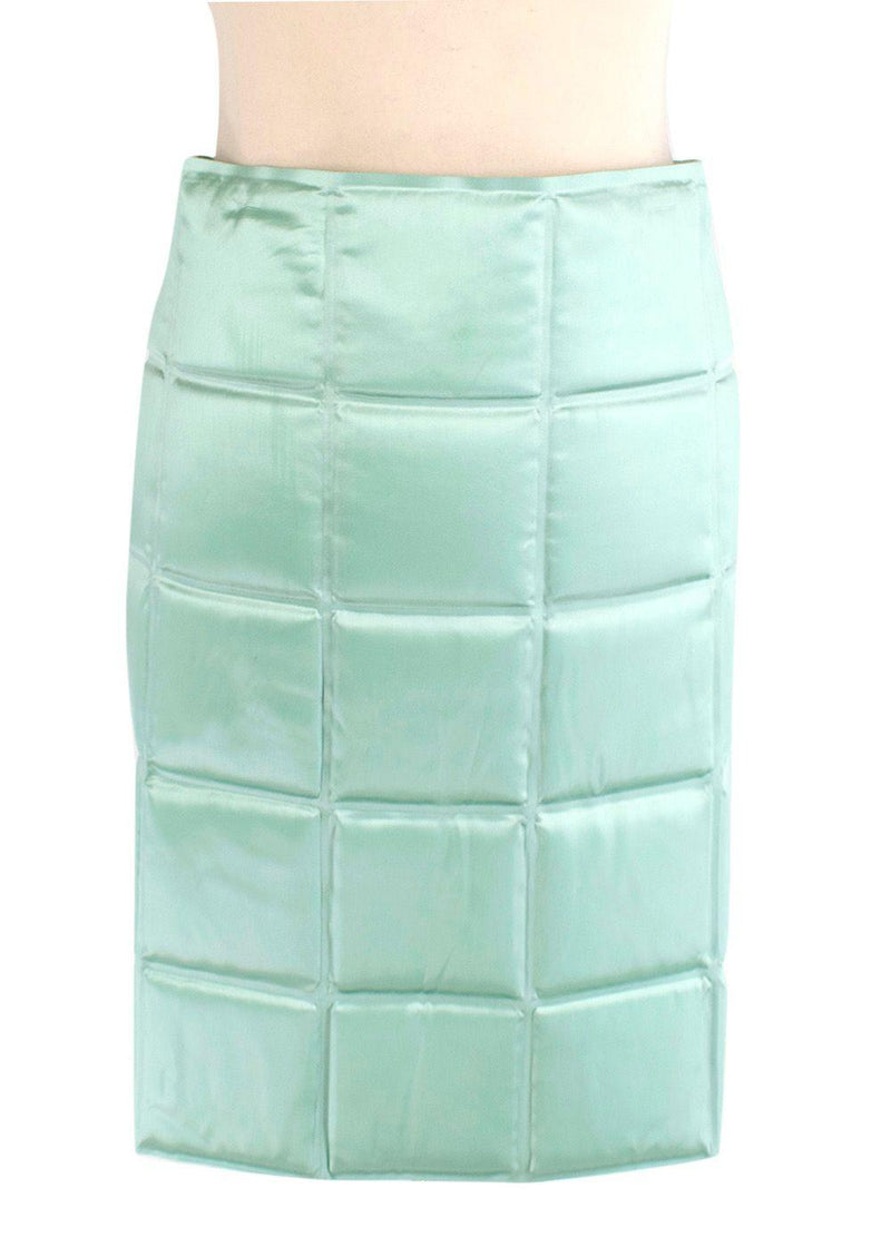 Bottega Veneta Menta Lacquered Matelasse Satin Skirt