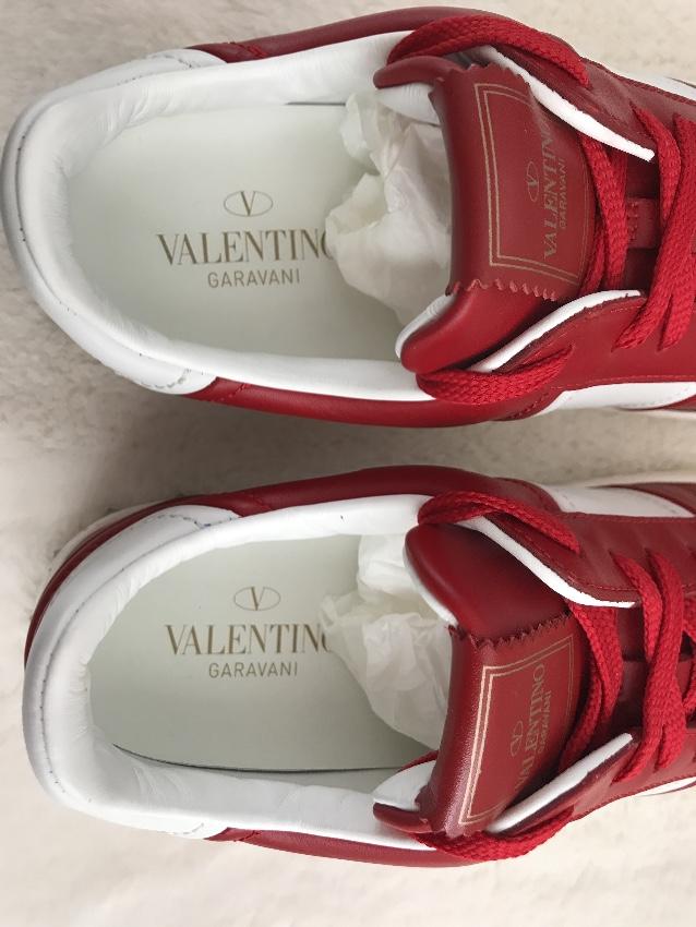 Valentino Red & White Rockstud Sneakers