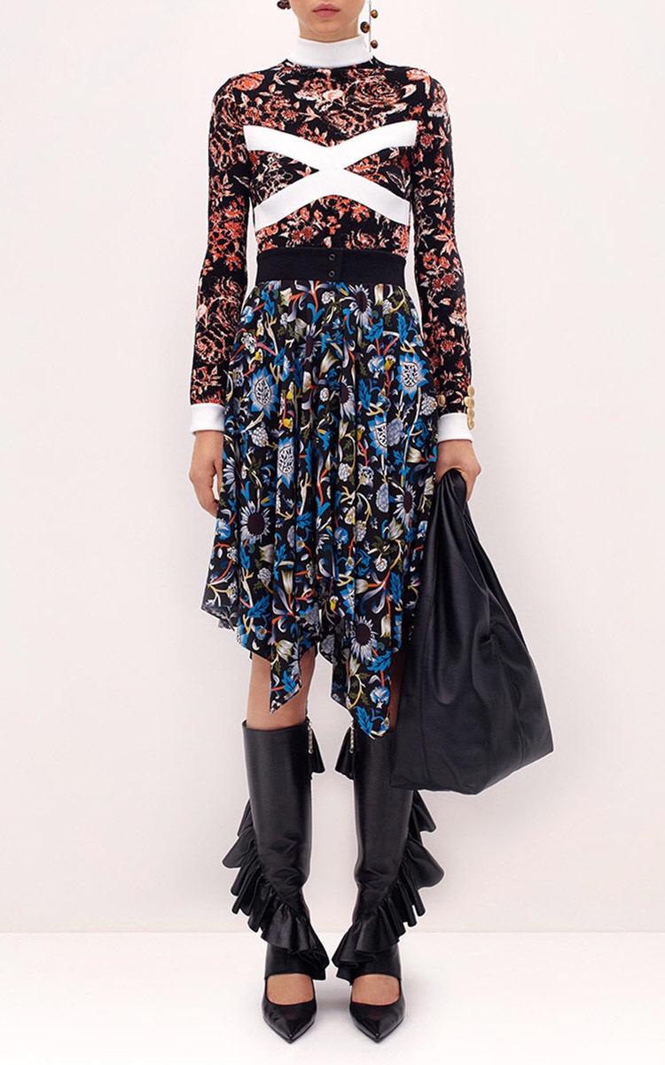 JW Anderson Black Multicolor Floral Mock Neck Sweater