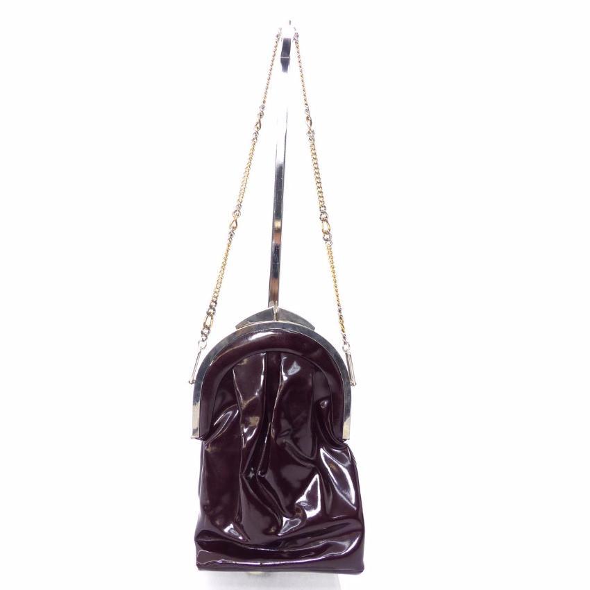Charles Jourdan Brown Patent Leather Long Chain Vintage Clutch