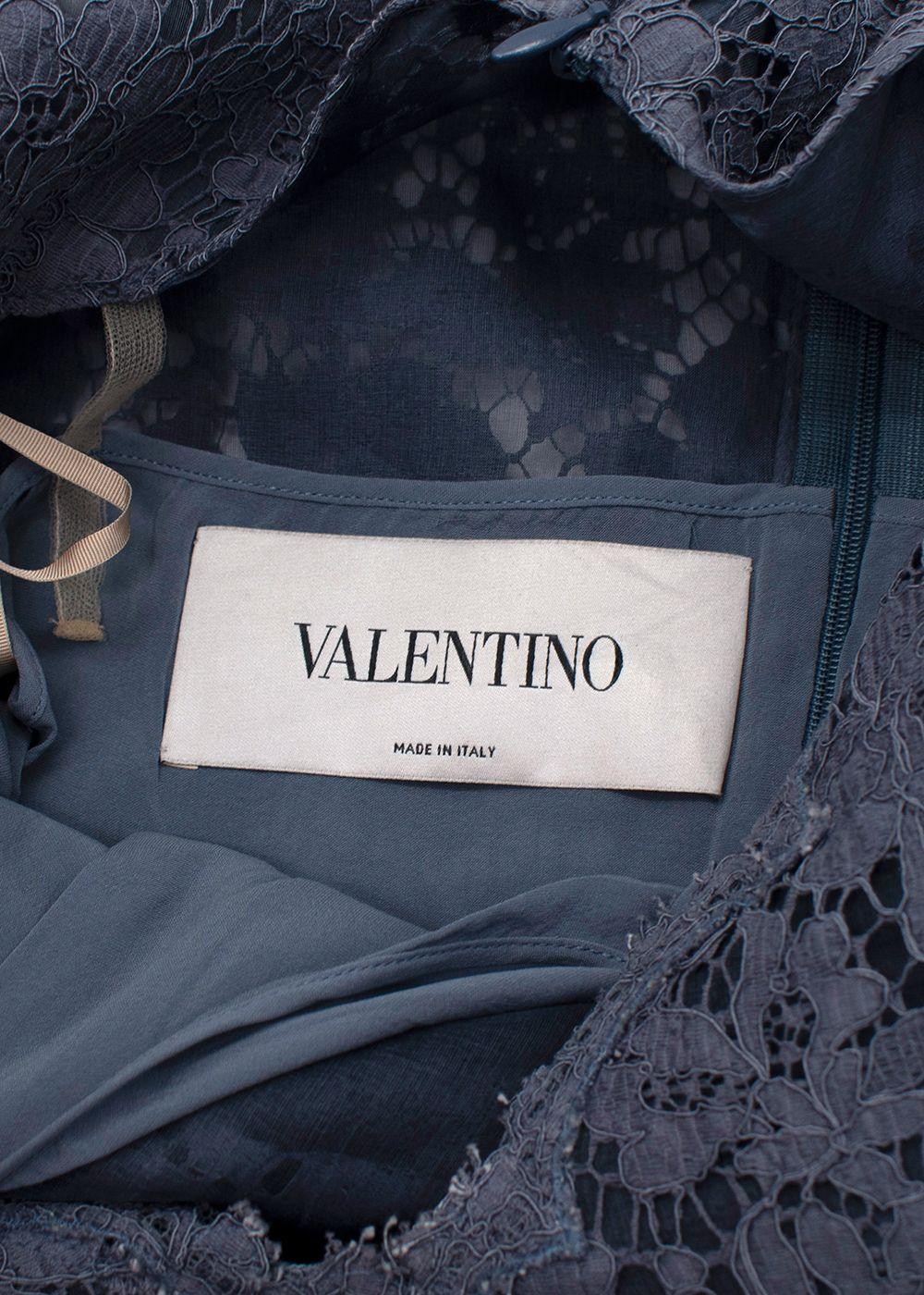 Valentino Steel Blue Floral Lace Dress