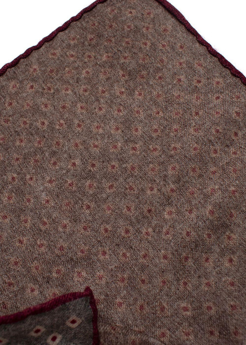 Brunello Cucinelli Grey And Burgundy Wool Pocket Square