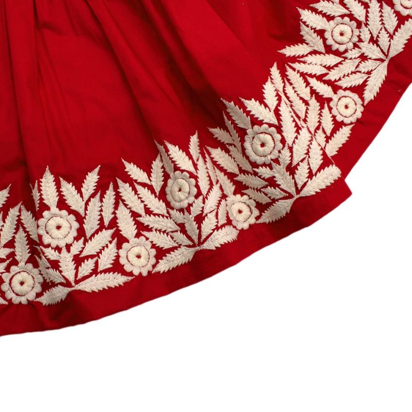 Bonpoint Red & White Floral Embroidered Skirt
