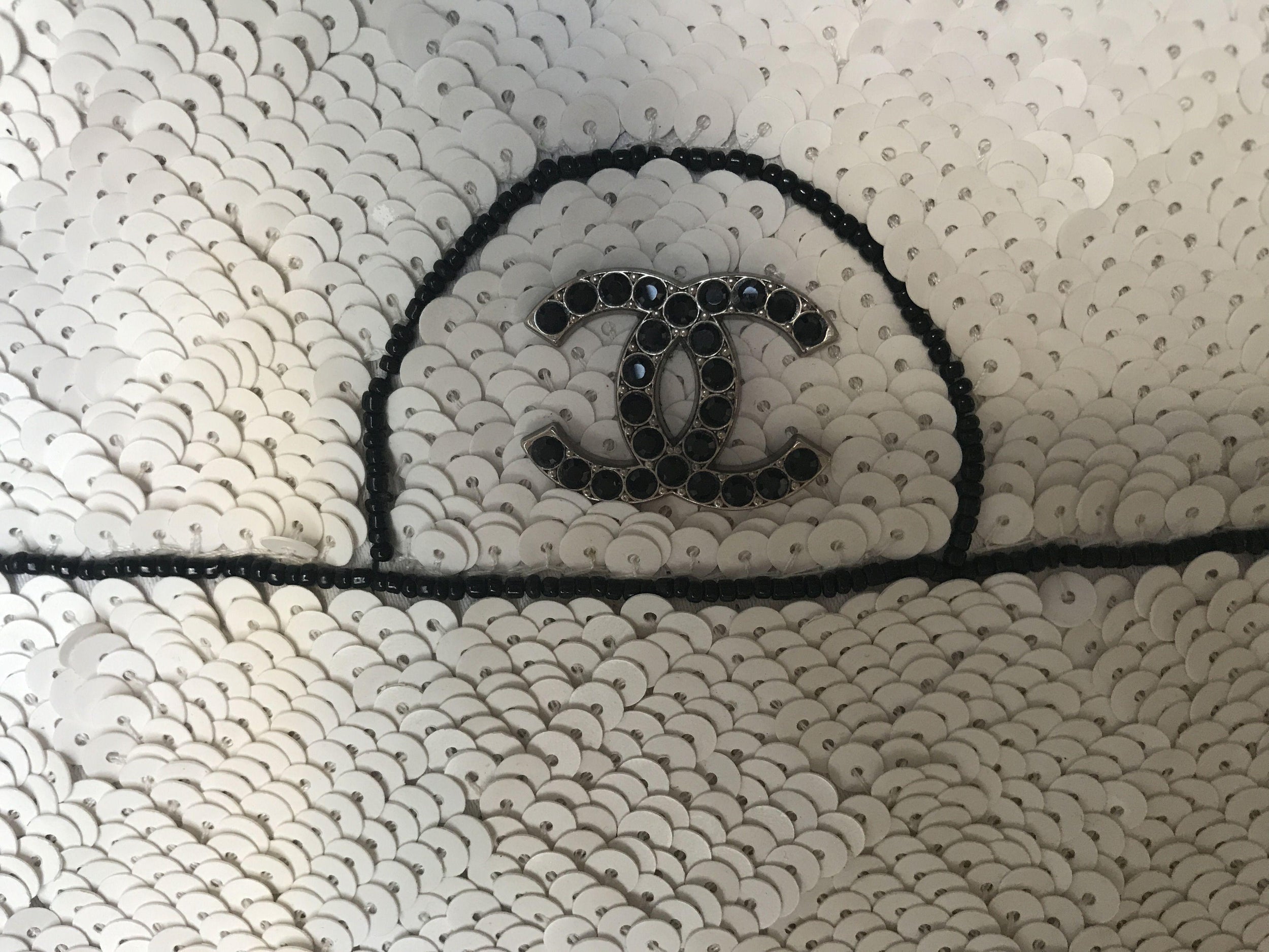 Chanel White Vintage CC Sequin Tote Bag