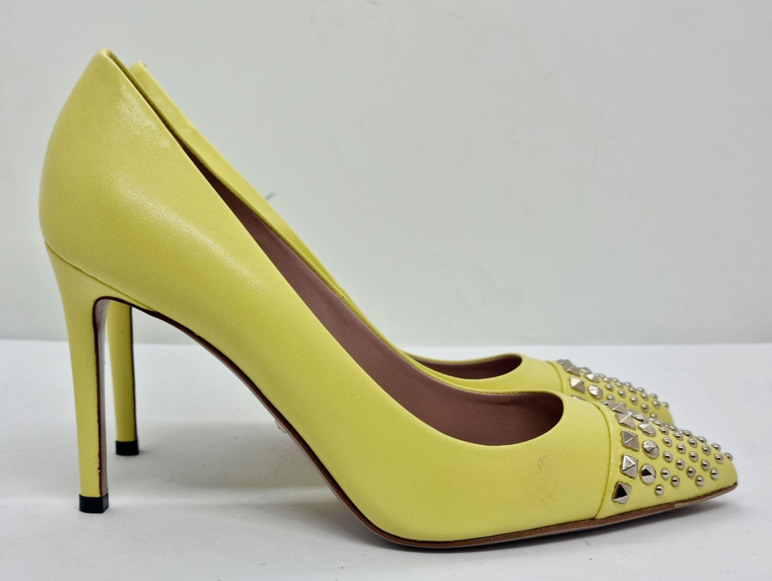 Gucci Yellow Studded Leather Malaga Pointed Toe Pumps
