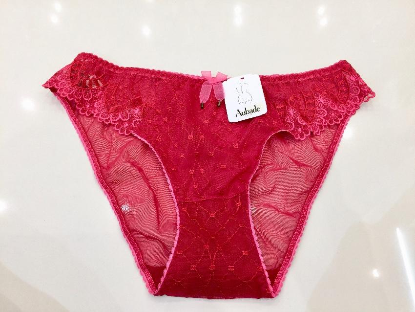 Aubade Paris Embroidered Rose Red & Fuchsia Pink Bra & Brief Set