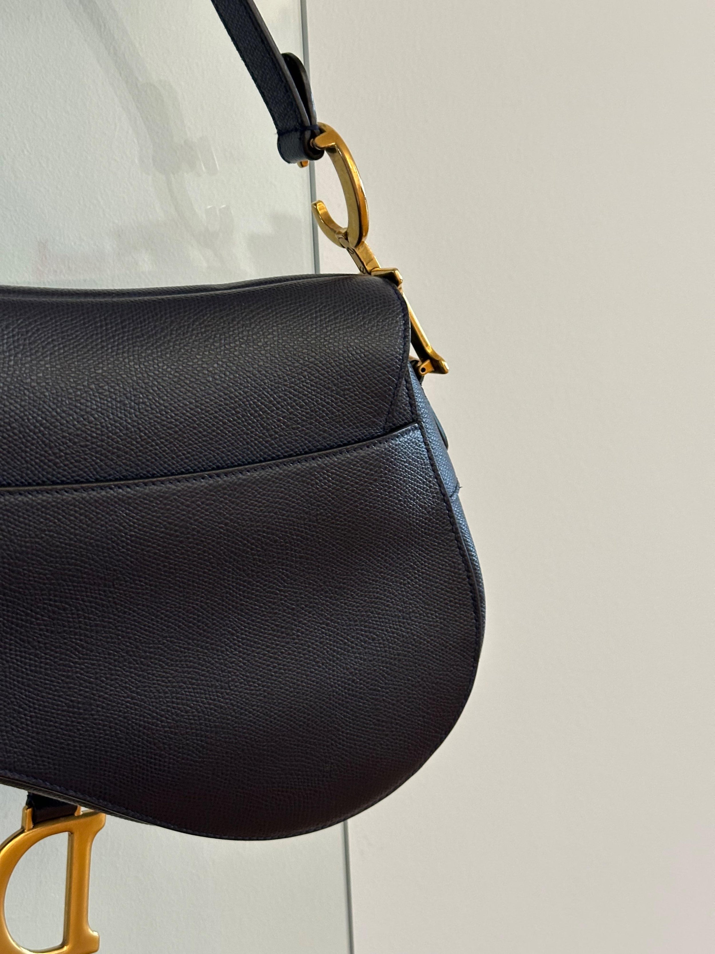 Dior Navy Saddle Bag with Gold Hardware