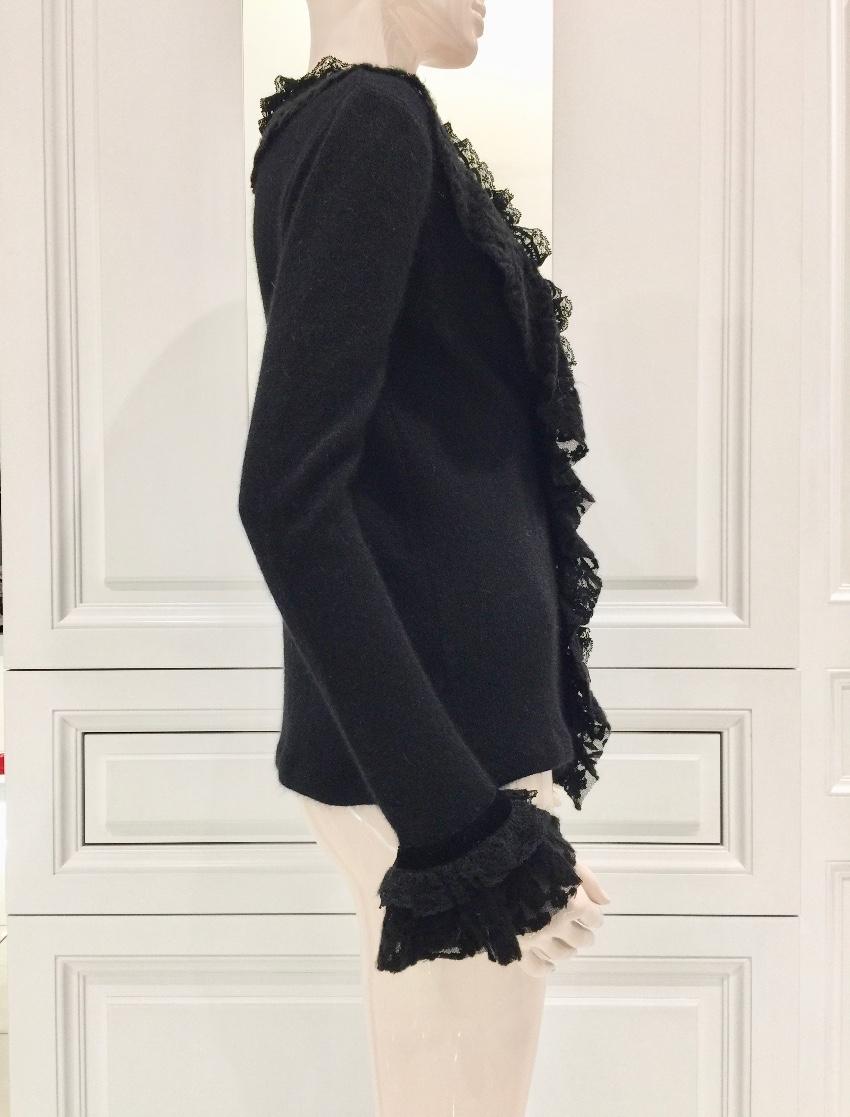Blumarine Black Angora Wool & Leavers Lace Soft Jacket Cardigan