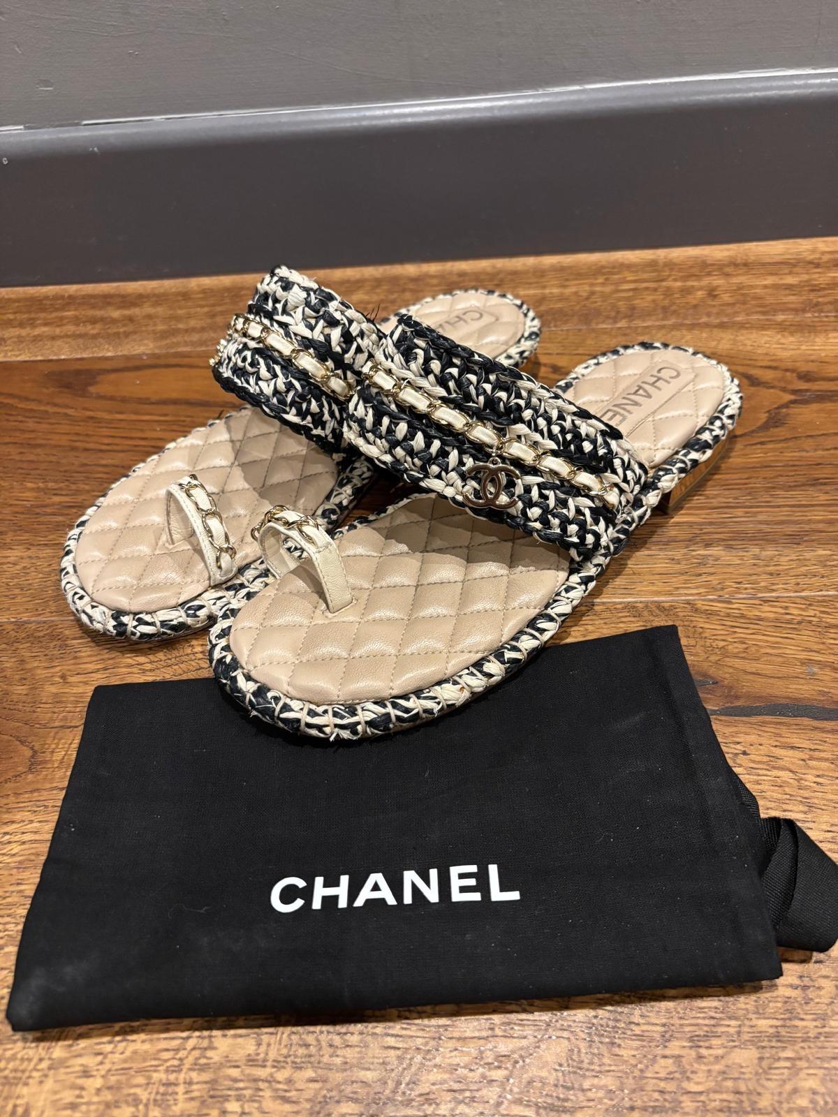 Chanel Tweed Thong Sandals