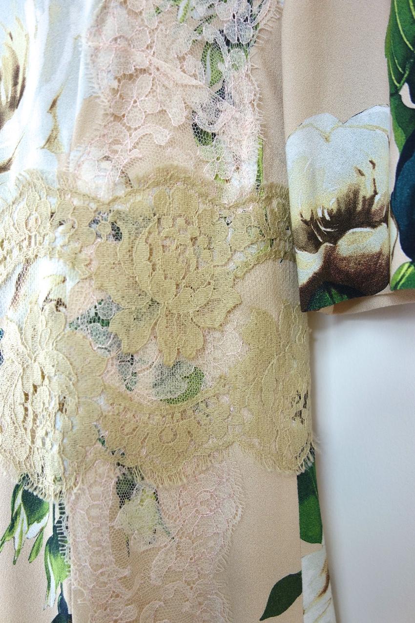 Dolce & Gabbana Beige Floral Print Lace Panelled Shift Dress