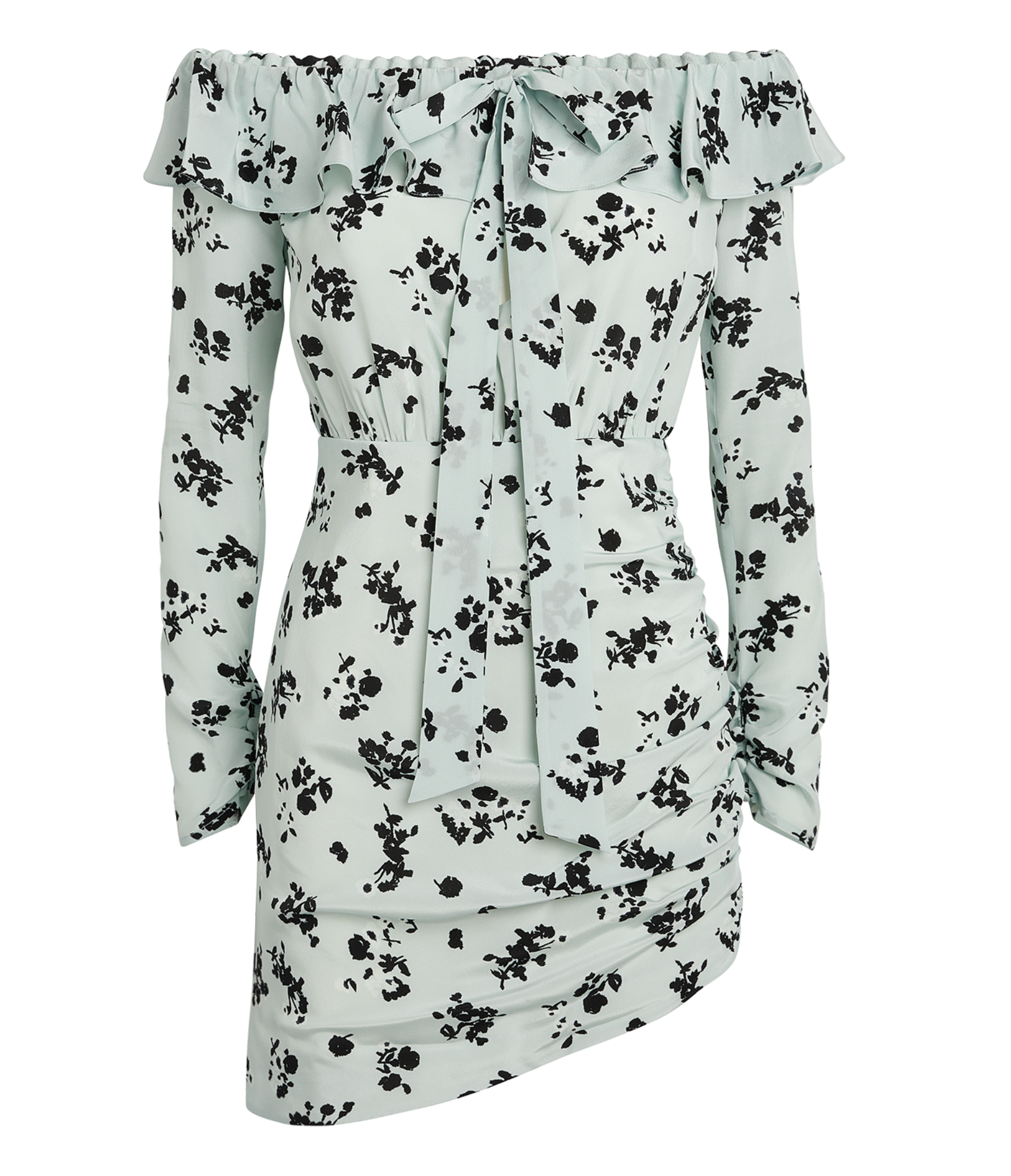 Alessandra Rich Printed Off-The-Shoulder Silk Mini Dress