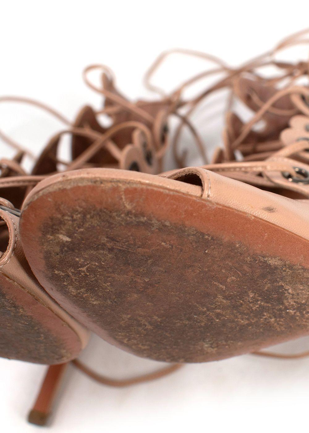 Alaia Blush Leather Lace-up Sandals