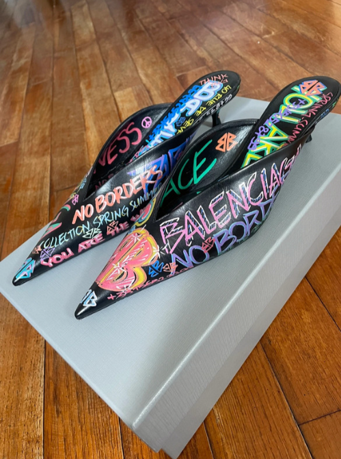 Balenciaga Graffiti Knife Leather Mules