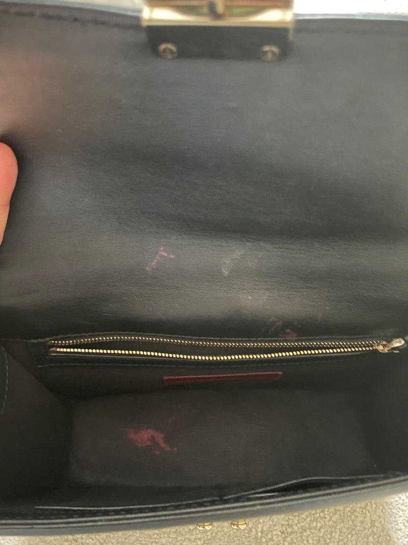 Black Leather Glamlock Shoulder Bag