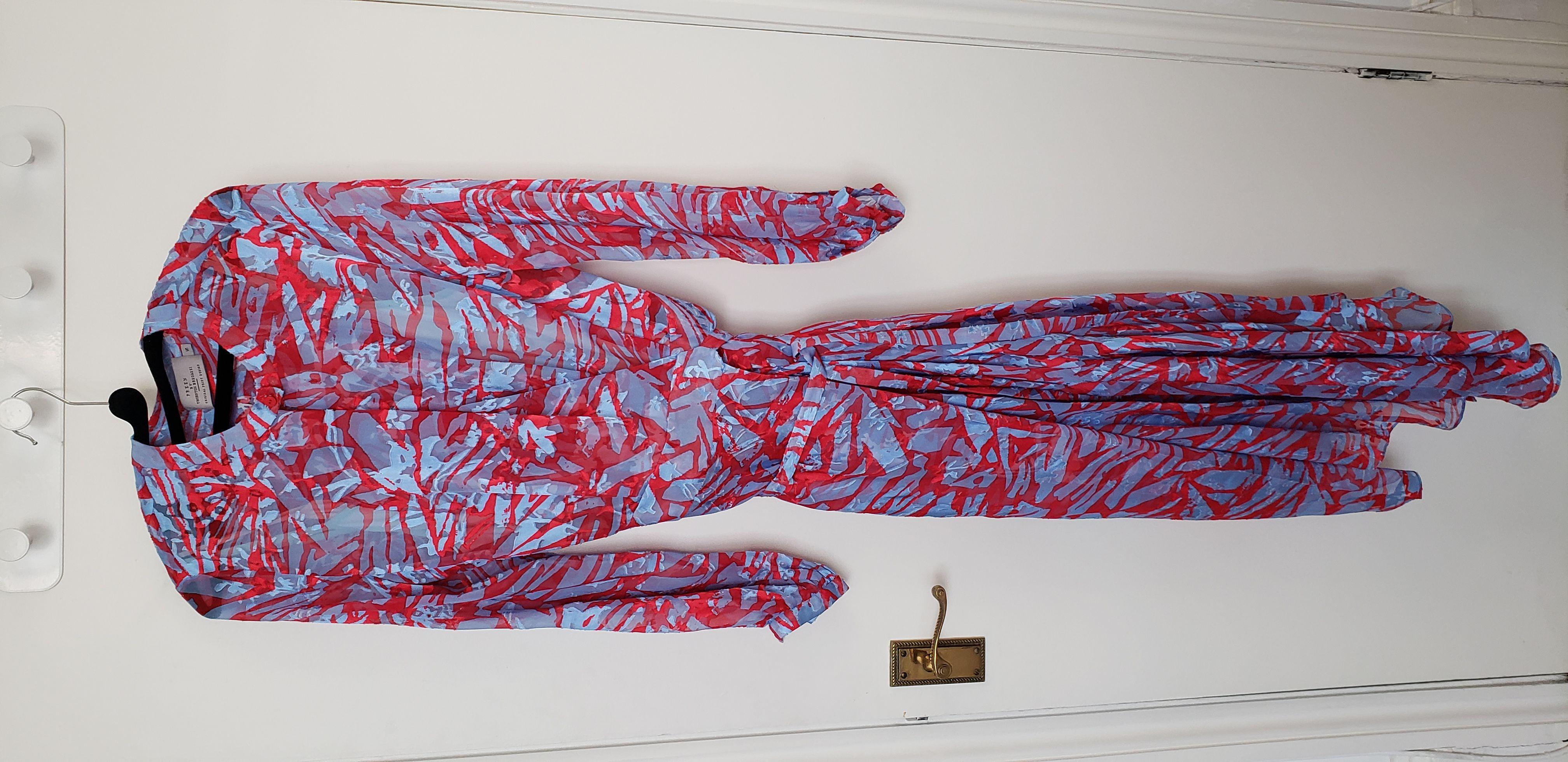 Preen By Thornton Bregazzi Silk Red & Blue Asymmetric Dress