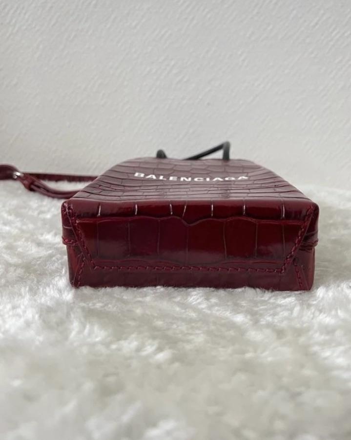 Balenciaga Red Croc Embossed Leather Phone Holder