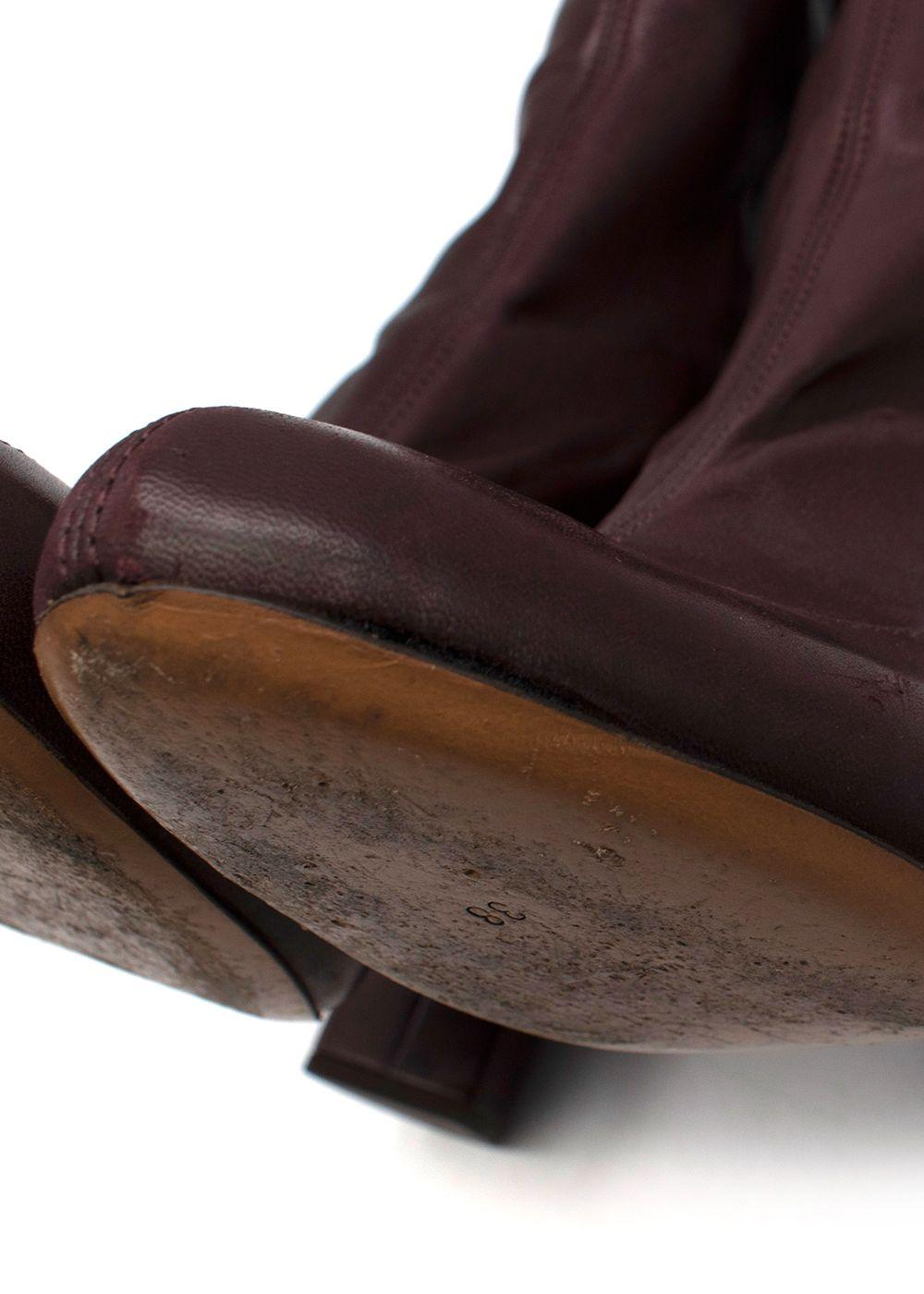 burgundy stretch-leather heeled boots