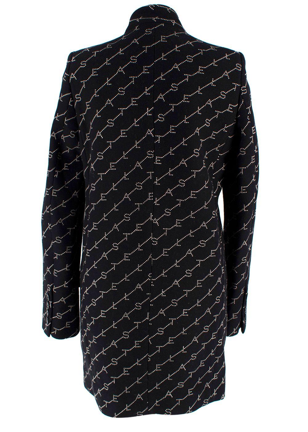 Stella McCartney Black Logo Print Wool Blend Coat
