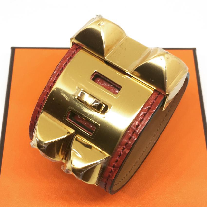 Hermes Matte Rouge Alligator Collier de Chien CDC Bracelet GHW Small
