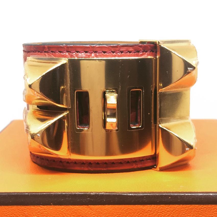 Hermes Matte Rouge Alligator Collier de Chien CDC Bracelet GHW Small