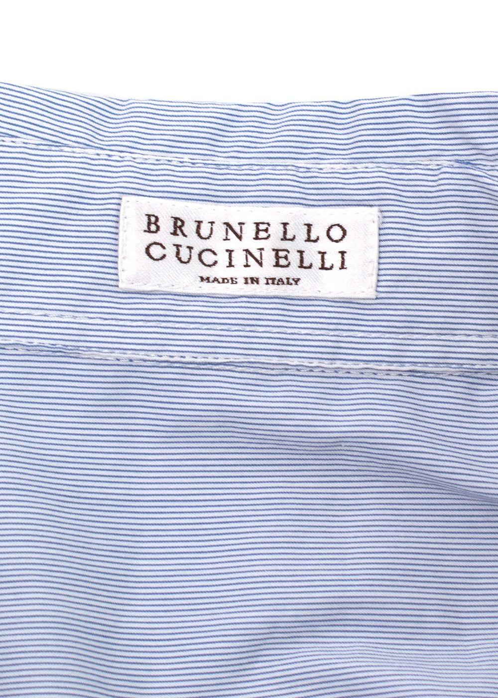 Brunello Cucinelli Blue Pin-Striped Cotton Shirt