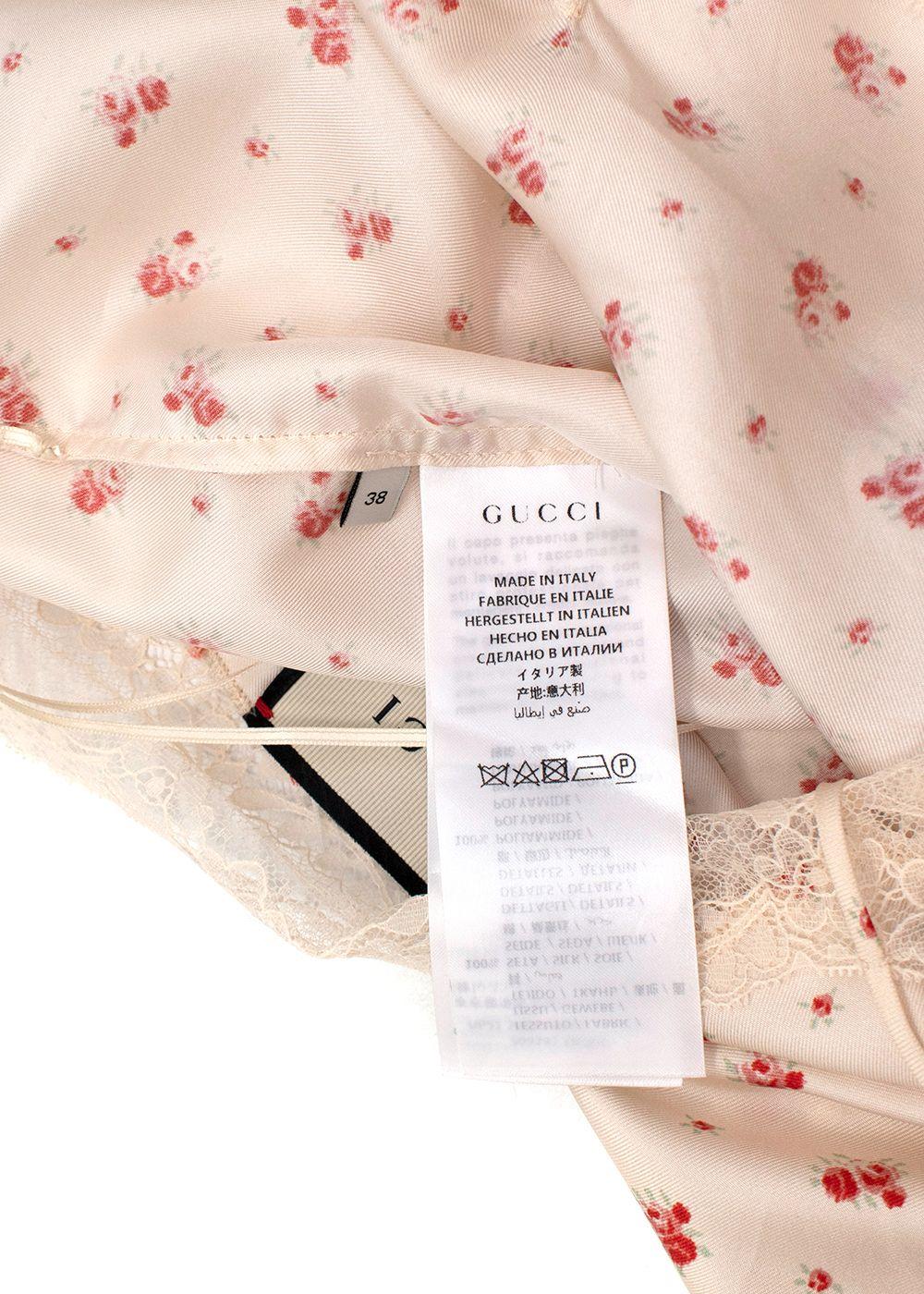 Gucci Rose Print Silk Lace Trimmed Cami Top
