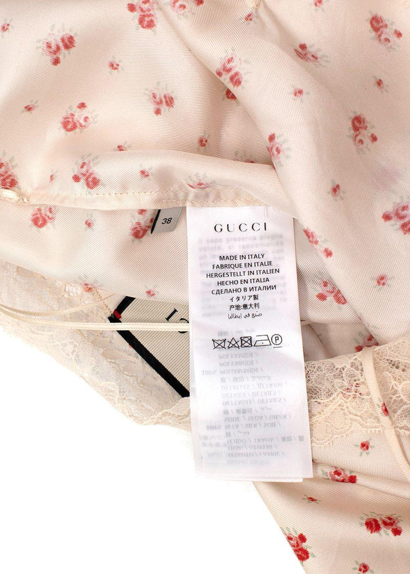 Gucci Rose Print Silk Lace Trimmed Cami Top