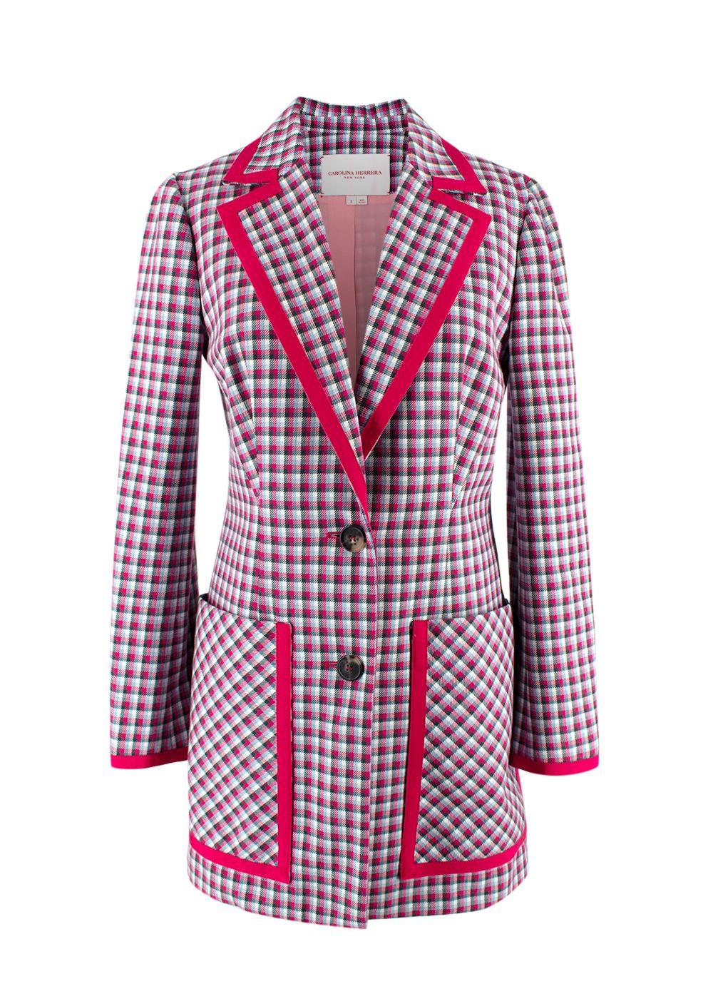 Carolina Herrera Two-Button Cotton Jacket in Pink Check
