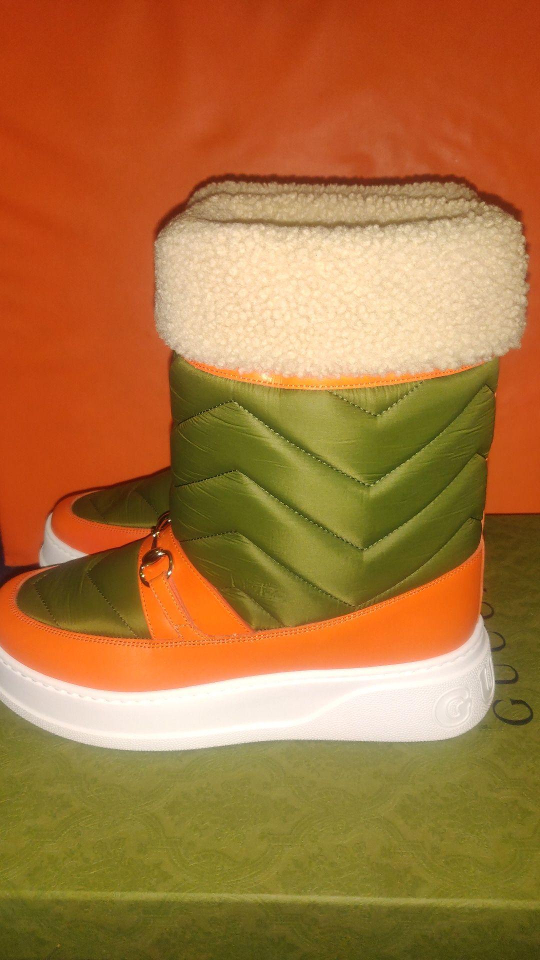 Gucci Horsebit Khaki Nylon and Shearling Snow Boots